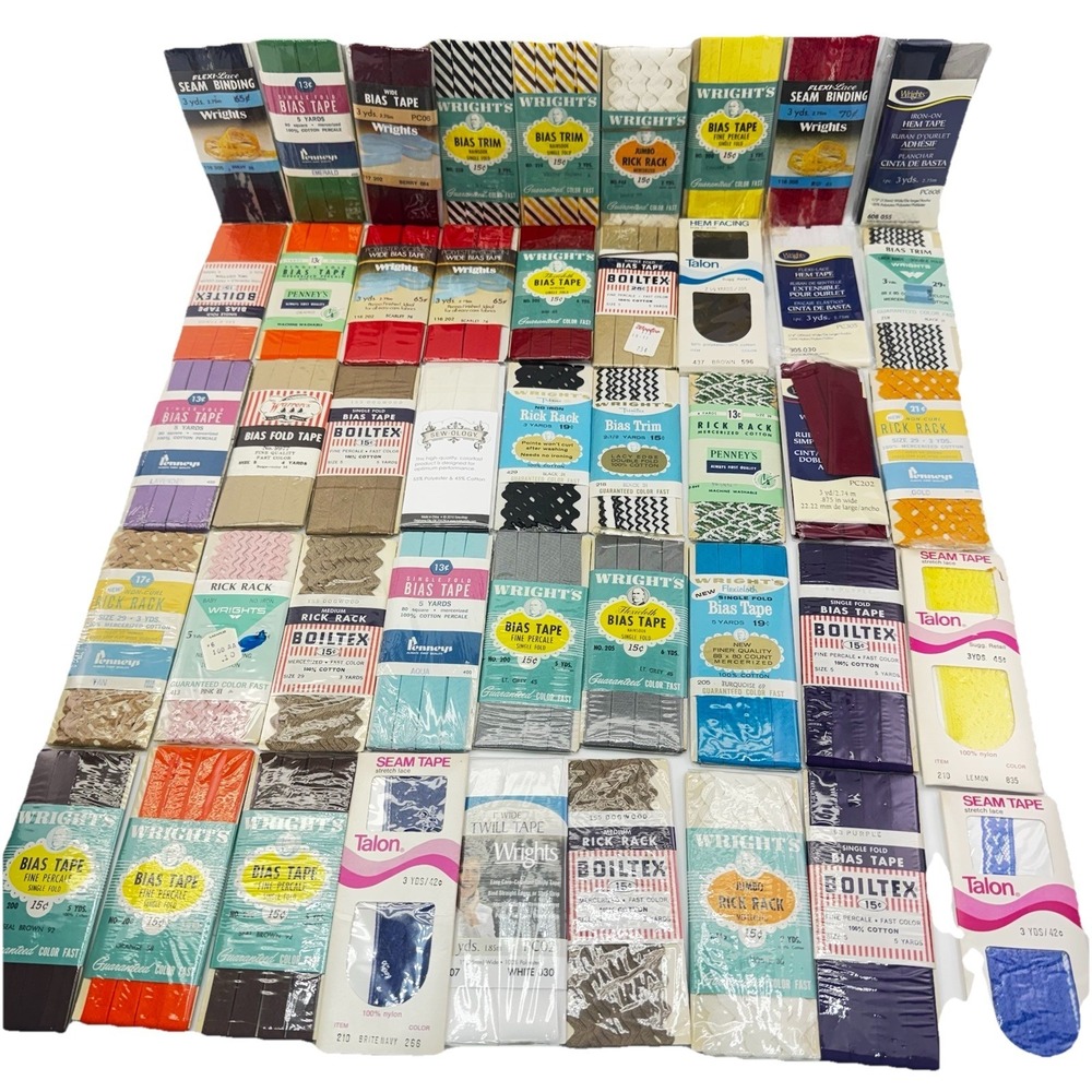 Lot of 45 Bias Tape Trimtex Boiltex Wright Fruit Of The Loom Race J&P Flexicloth